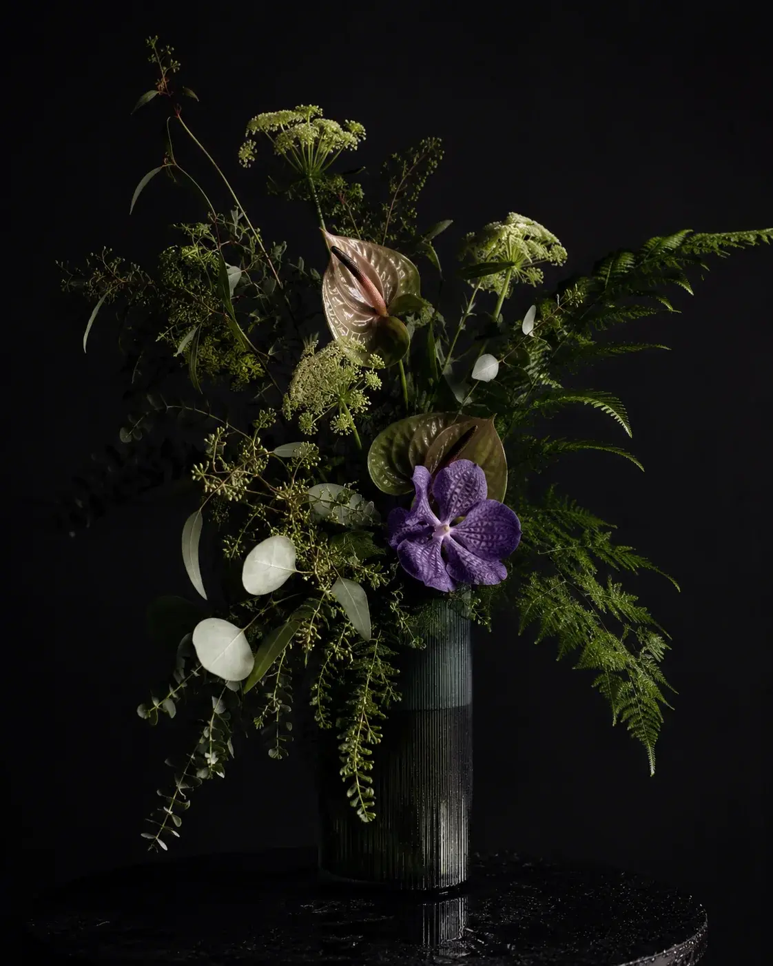 Mestská záhrada, anthurium, ammi, papraď, eukalyptus