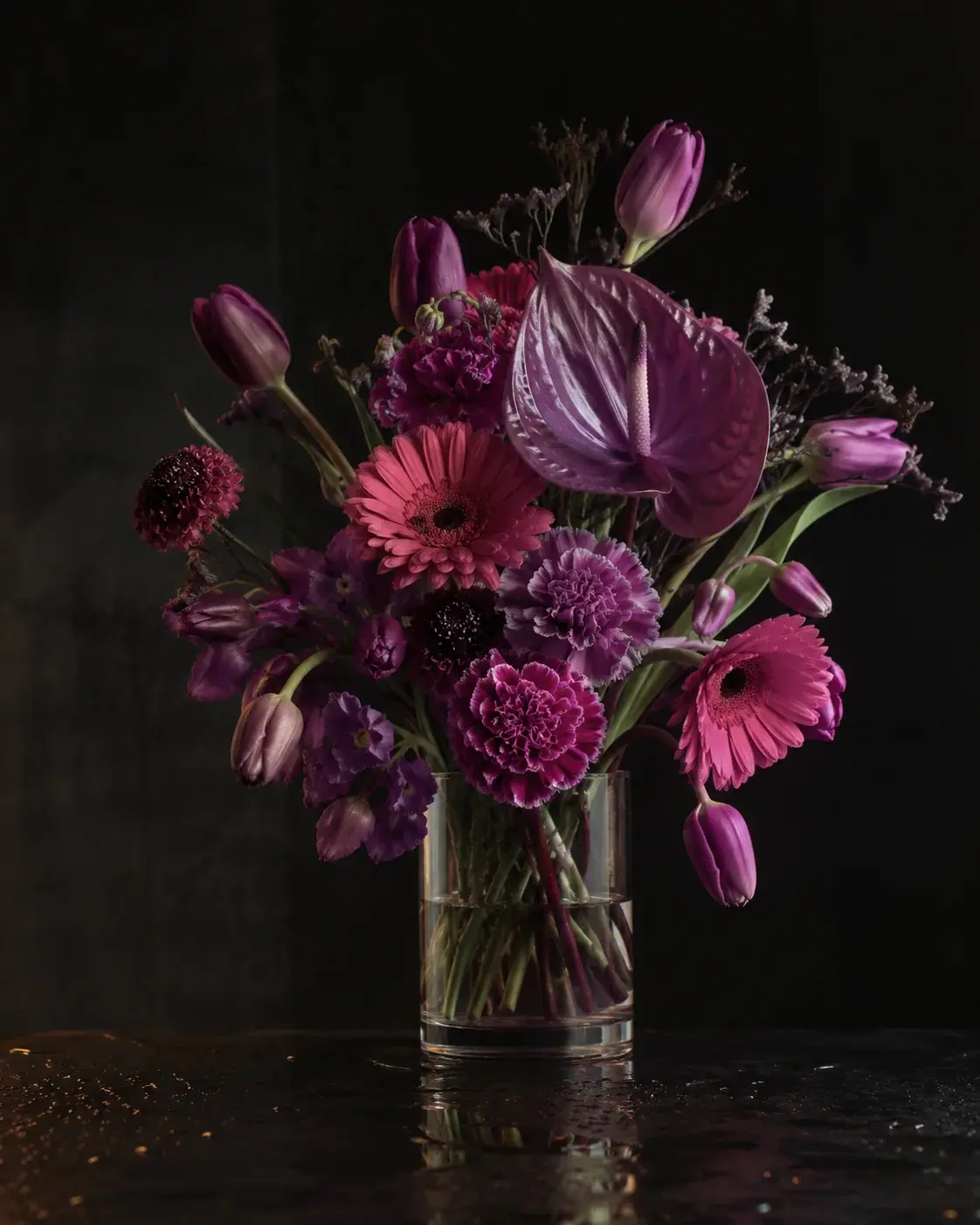 Signál, gerbera, tulipán, dianthus, anthurium
